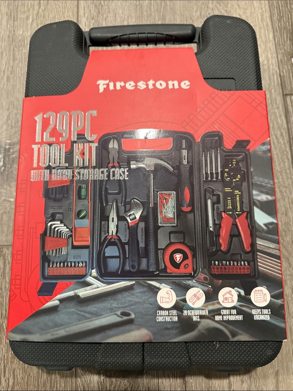 Firestone 129-Piece Tool Kit in Red and Black Storage Case